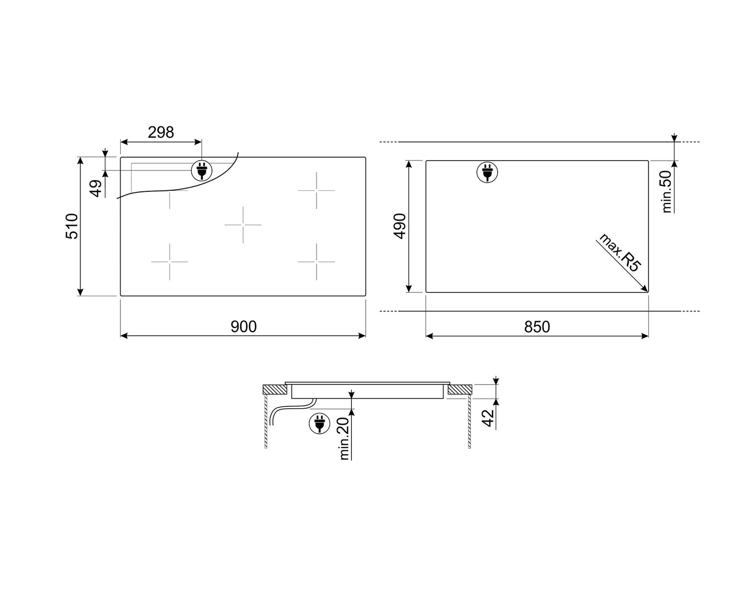 ANAFE SMEG VITRO 90 CM 5 ZONAS SE395ETBAR