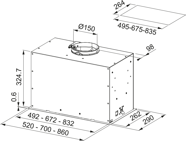 Campana FRANKE BOX PLUS 86cm para alacena Terminación Acero 5708-663