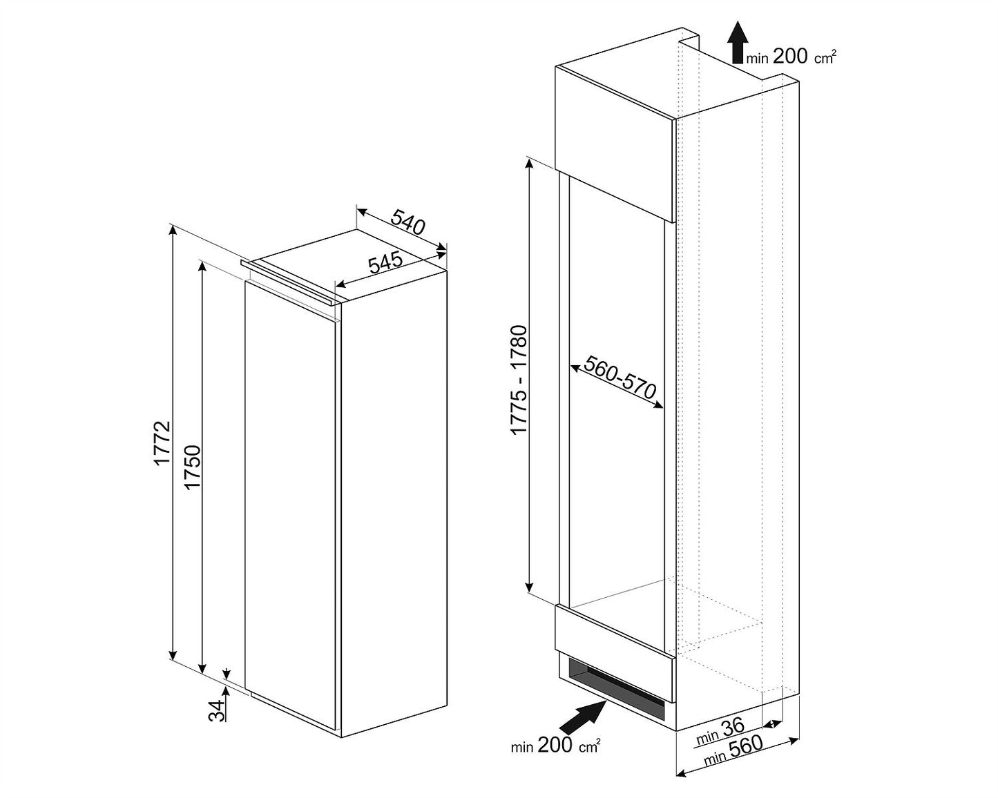 FREEZER SMEG 1 PUERTA PANELABLE 235 LTS VI170NFAR