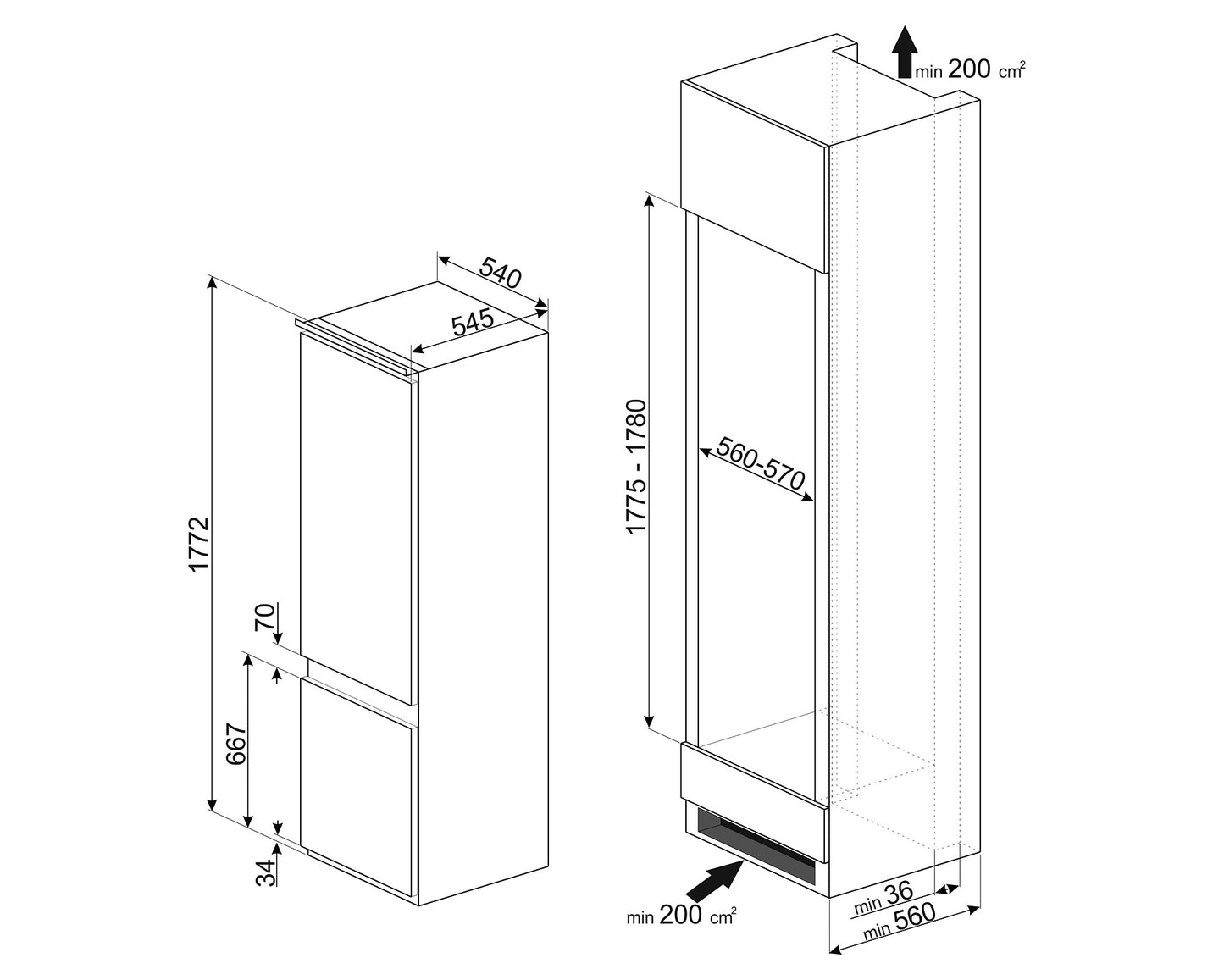 HELADERA SMEG C/ FREEZER 2 PUERTAS PANELABLE 269 LTS CI170NFAR